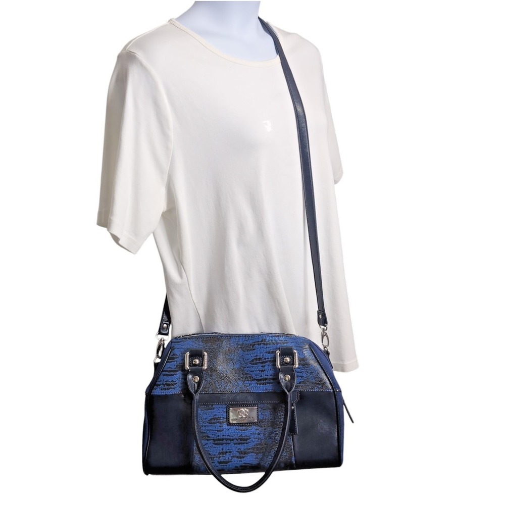 Original Sharif Couture Blue Black Satchel Crossbody Handbag Faux Leather READ - Picture 2 of 16